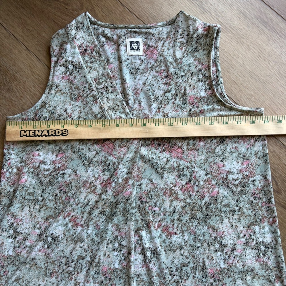Anne Klein Womens Pink Tan Abstract Floral V-Neck Sleeveless Knit Top Tank Small - Picture 3 of 6
